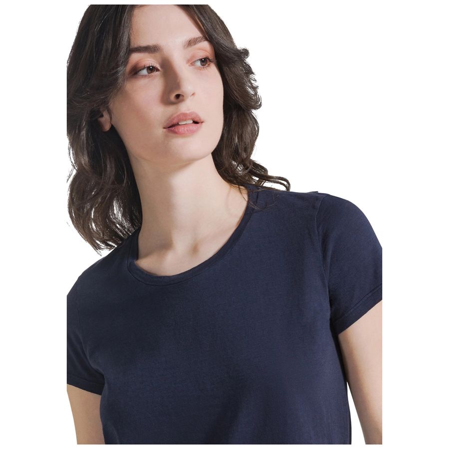 T-shirt a maniche corte in cotone flammè blu da donna Deha | D4251325515